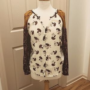 Jane + Delancey Paisley Long Sleeve Blouse, Size Large